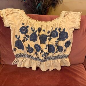 American Eagle Outfitters Mustard Top with Black Embroidery